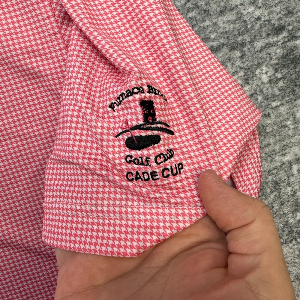 FootJoy Polo Shirt Mens Large Pink Houndstooth Geometric Golf Performance Travel - Picture 5 of 11
